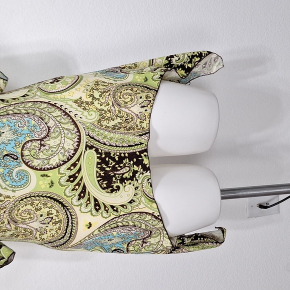 Jessi L Green Black Paisley Print Tie Back Y2K Fairy Babydoll Blouse Size 1X - Picture 4 of 13